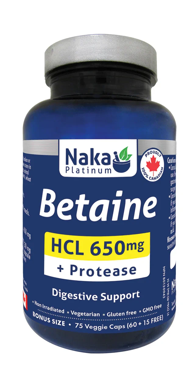 Naka Platinum Betaine HCL 650mg + Protease 75 Vcaps